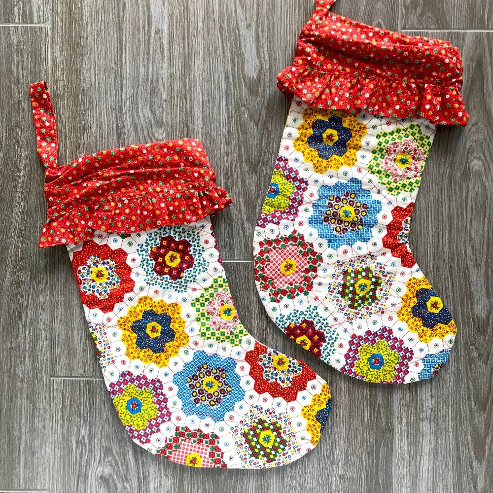 3/$25 VINTAGE Floral Printed Handmade Christmas Stockings Pair of 2